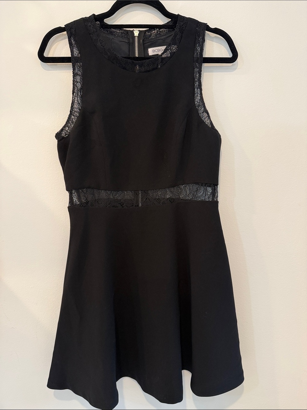 BCBGeneration Black Sleeveless Lace-Trim Mini Dress
